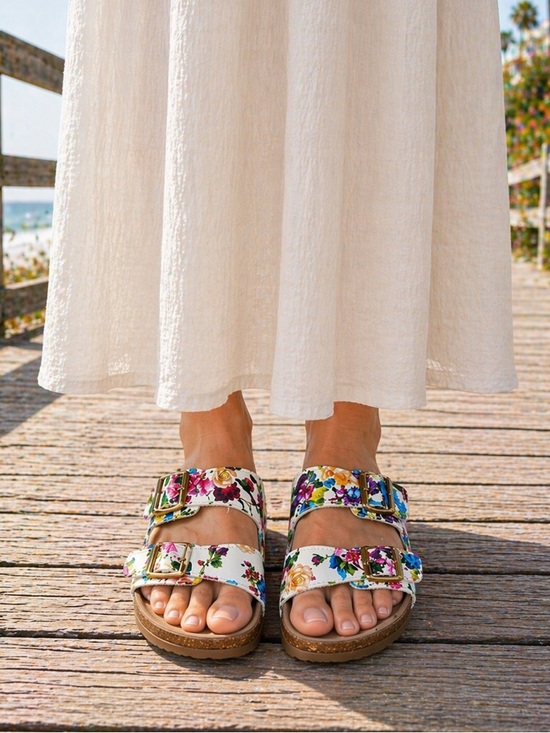 Madden Girl Shoes - Madden Girl Floral Double Buckle Slides Sandals Size 9 Cottagecore Garden Chic